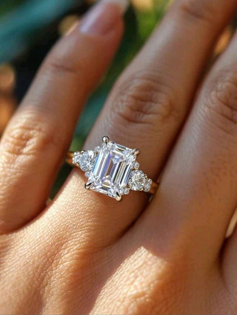 BRAND NEW ** Emerald-Cut Three-Stone Solitaire Ring in White